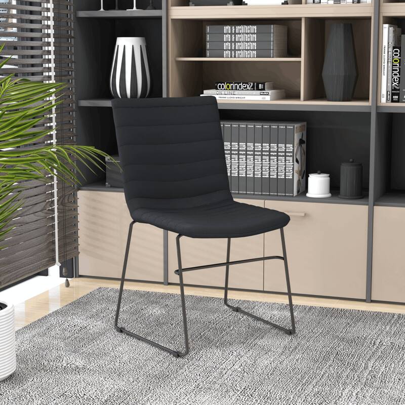 Zylar Modern Leather Guest Chair with Lumbar Support, Stainless Steel Base, High-Density Foam, Floor Protectors, 300 lb Capacity