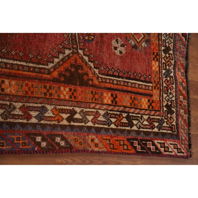 Pre-1900 Antique Qashqai Persian Rug Vegetable Dye Wool Carpet - 5'1"x 7'7"