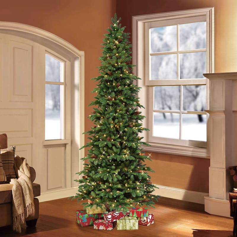 Puleo International 7.5' Pre-Lit Slim Montville Spruce Christmas Tree - 7.5