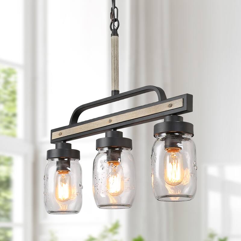 Modern Farmhouse 3/4-Light Mason Jar Glass Chandelier for Kitchen Island