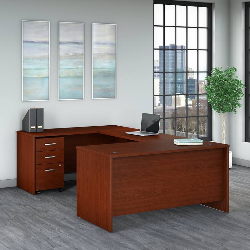 Series C 60W U Shaped Desk with Drawers by Bush Business Furniture - Mahogany Finish