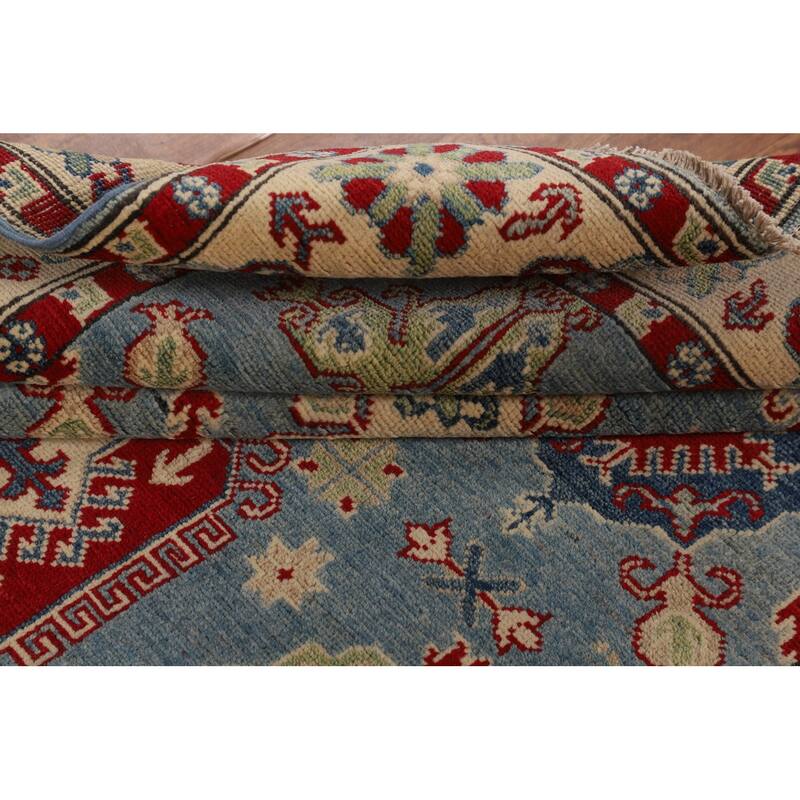 Light Blue Traditional Kazak Oriental Rug Hand-Knotted Wool Carpet - 4'9" x 6'10"