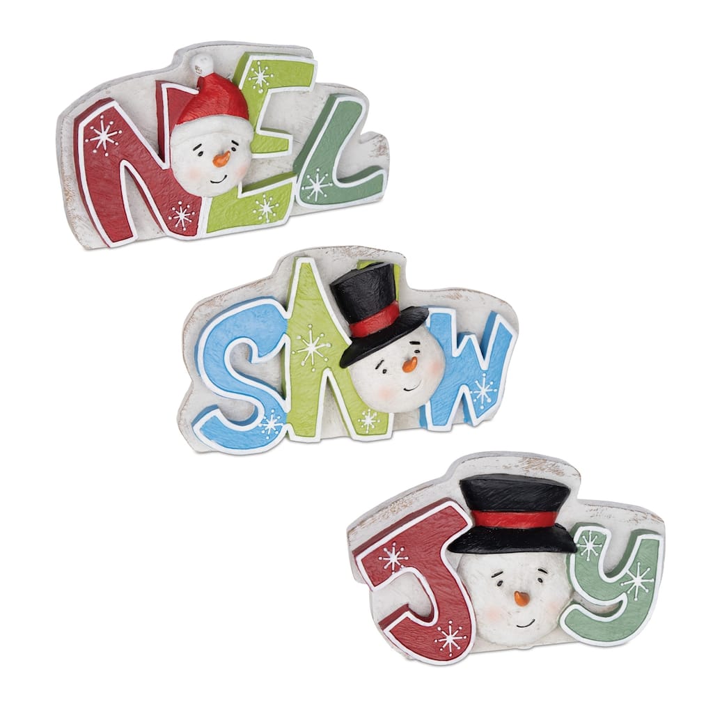 "Snow", "Noel" "Joy" Christmas Tabletop Signs 7" Multi-Color Set of 3