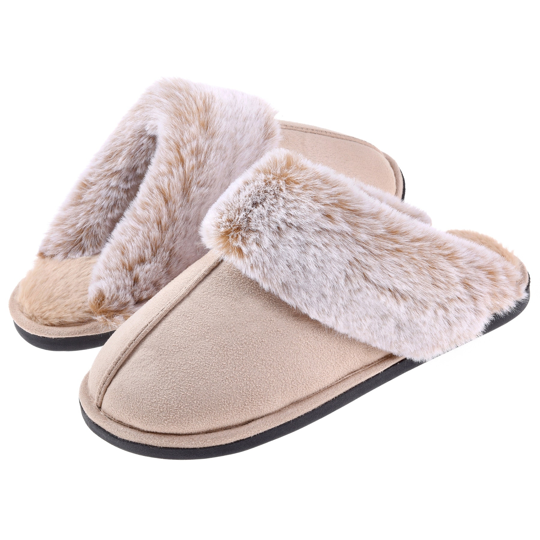 Womens Cozy Scuff Slippers Memory Foam Faux Faux Indoor Outdoor