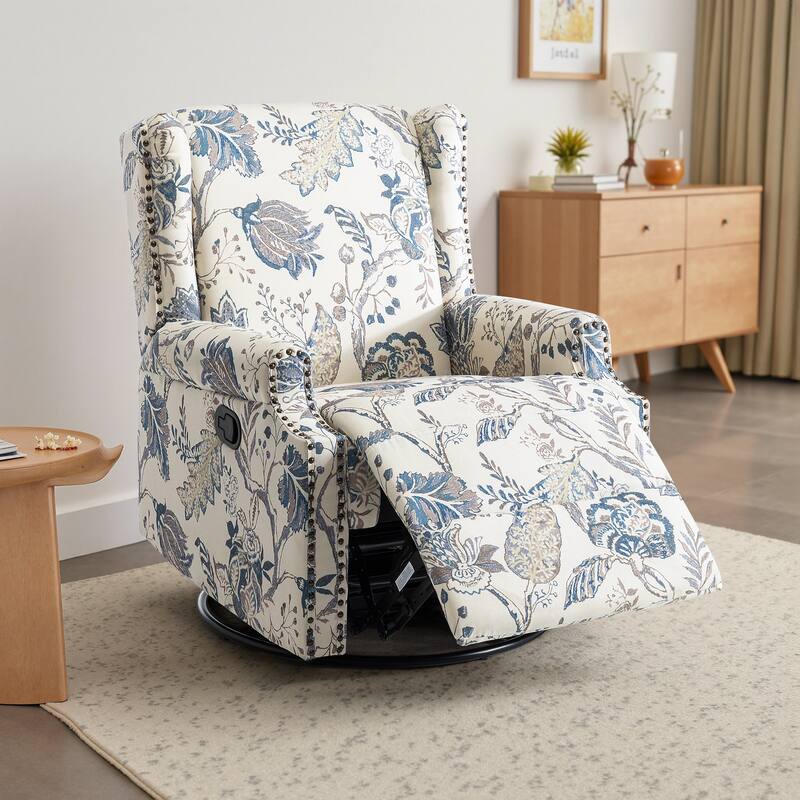 Linen Manual Swivel Base Recliner Chair with Footrest