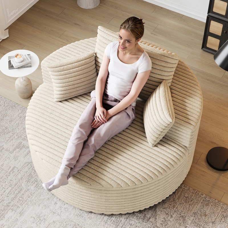50"L Corduroy Sponge Single Sofa,No Assembly Required,Fluffy Modern Sleeper Chair (Not A Swivel Chair) - Beige
