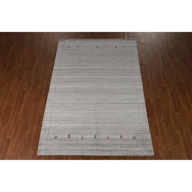 Hand Knotted Oriental 100% Wool Carpet Tribal Stripe Beige & Ivories Gabbeh Area Rug - 9' 3'' X 6' 2''