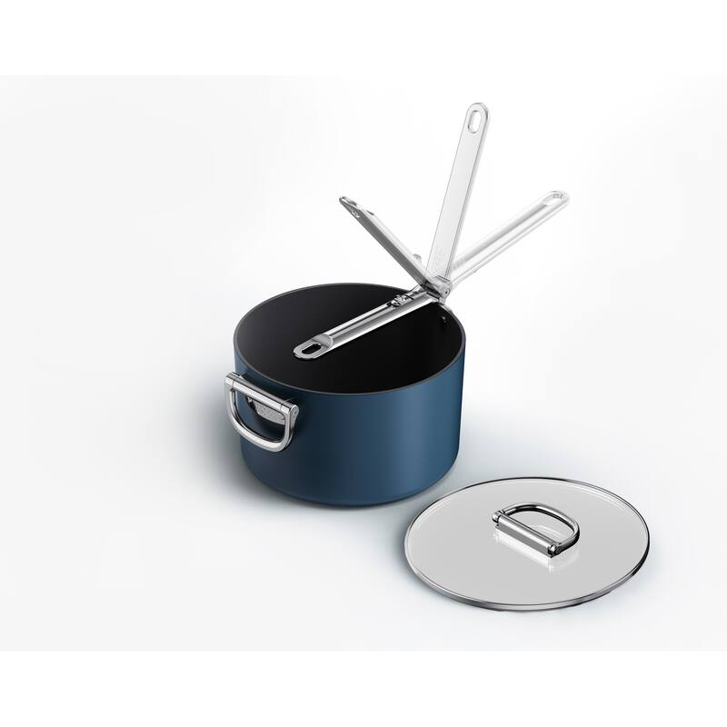 Joseph Joseph Space Ceramic Non-Stick 5.4 Qt. Saucepan with Folding Handle and Lid