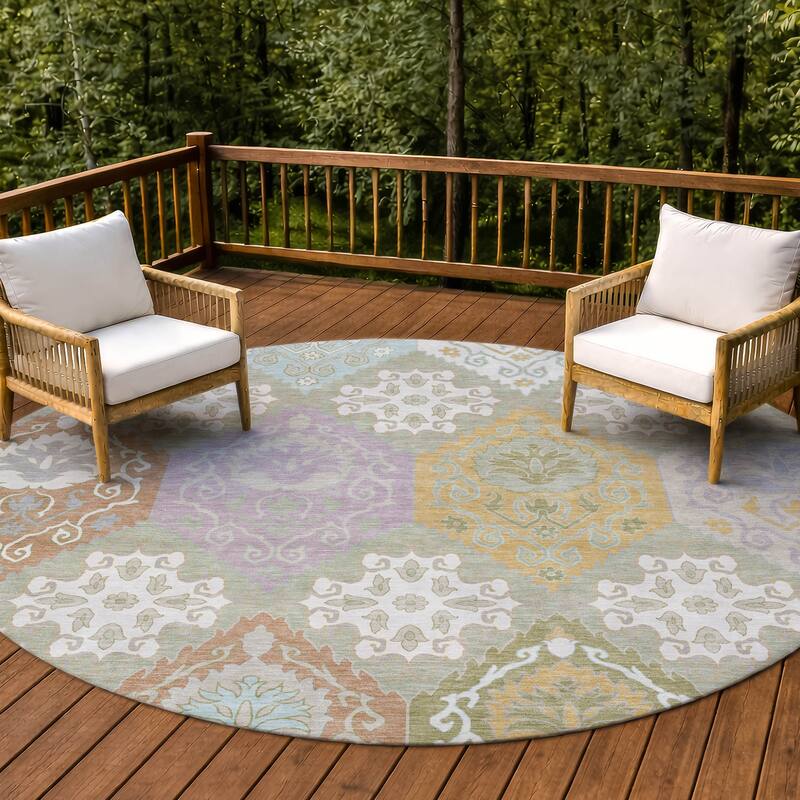 Machine Washable Indoor/ Outdoor Global Bayfield Chantille Rug - Celery - 8' x 8'
