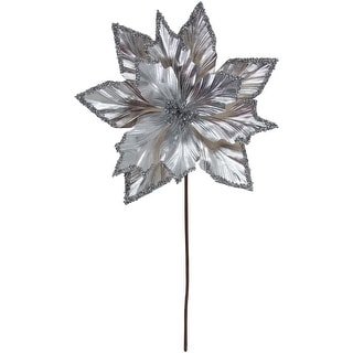 24" Metallic Silver Poinsettia Floral Christmas Pick - 24