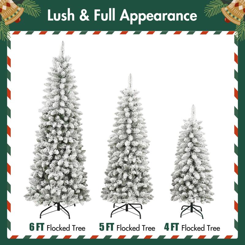 3 Pcs Flocked Artificial Christmas Tree Set, 4ft 5ft 6ft Christmas Snow Tree Set with Light