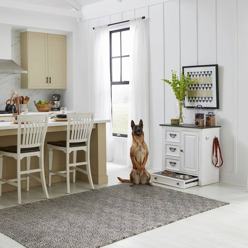 Liberty Furniture Allyson Park Pet Feeder Kitchen Cabinet - Width32" x Depth17" x Height32" - Wirebrushed White w/ Charcoal Tops
