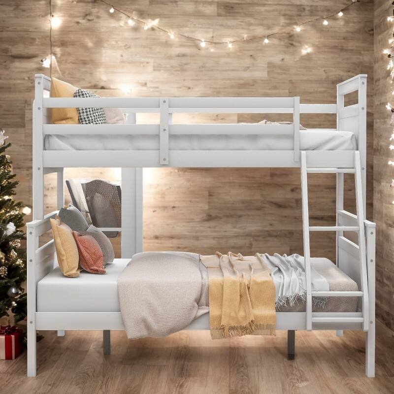 Bunk Bed Convertible to 2 Separated Beds with Ladder and Guardrail, Twin over Full