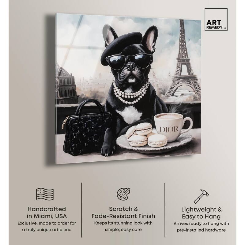 Frenchie in Paris Treats Acrylic by Art Remedy, Ready to Hang