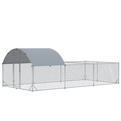 PawHut Large Chicken Coop Metal Chicken Run for Chickens with Waterproof and Anti-UV Cover, Dome Shaped Walk in Fence Cage