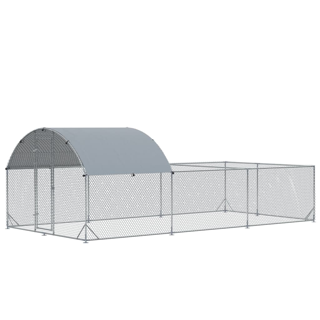 PawHut Large Chicken Coop Metal Chicken Run for Chickens with Waterproof and Anti-UV Cover, Dome Shaped Walk in Fence Cage