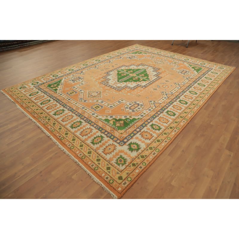 Handmade Geometric Kazak Indian Area Rug Handmade Wool Carpet - 11' 10'' X 8' 9''