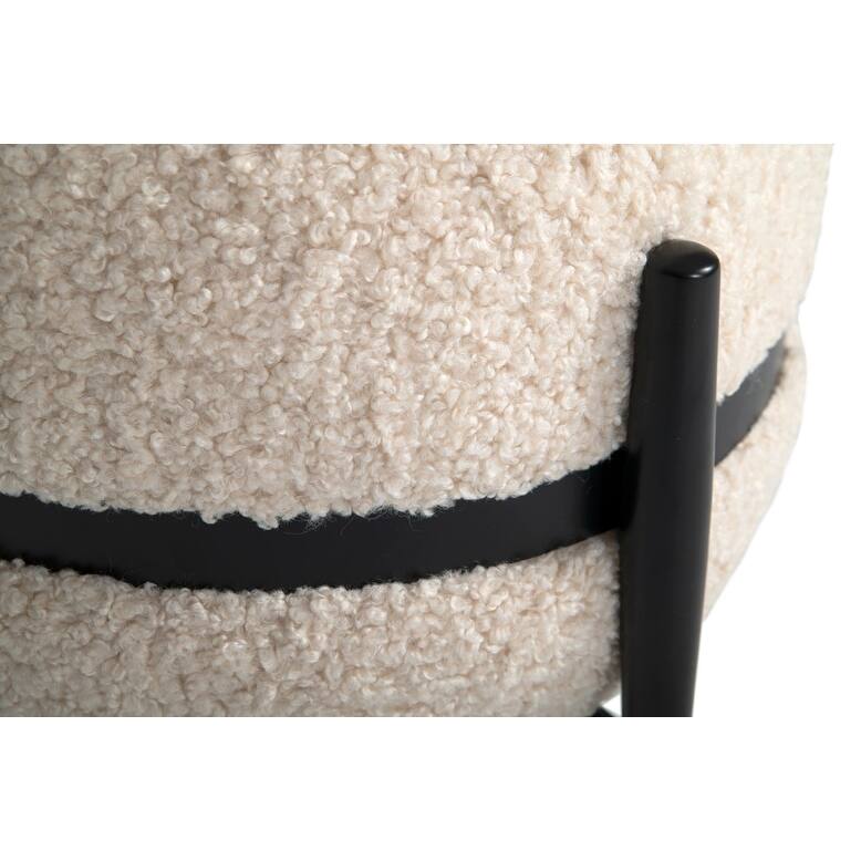 Divani Casa Fouston Contemporary White Sherpa Pouf