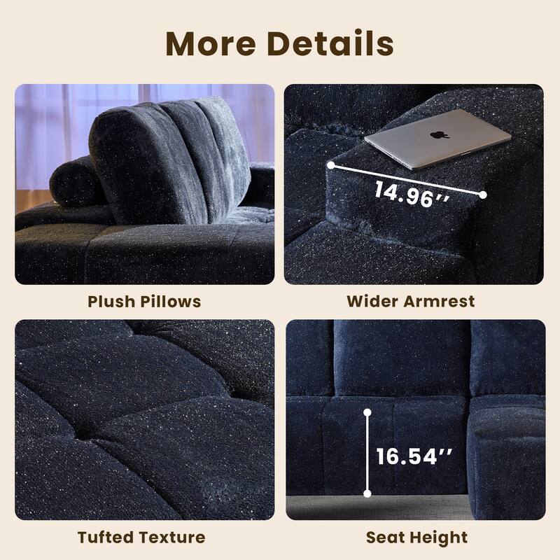 HOOOWOOO Modern Sparkly Velvet Fabric Chaise Sofa Couch