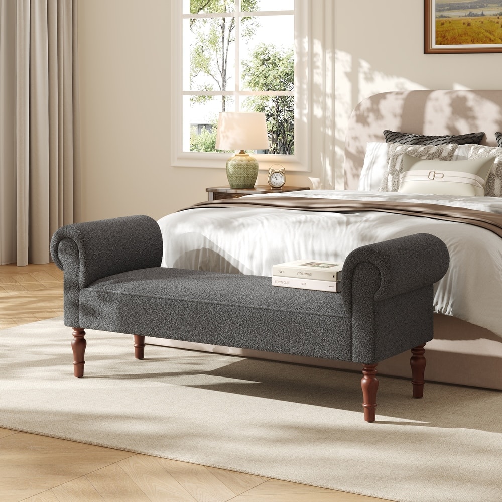 Christopher Knight Home - Elric Teddy Upholstered Bench with Rolled Arms and Solid Wood Legs