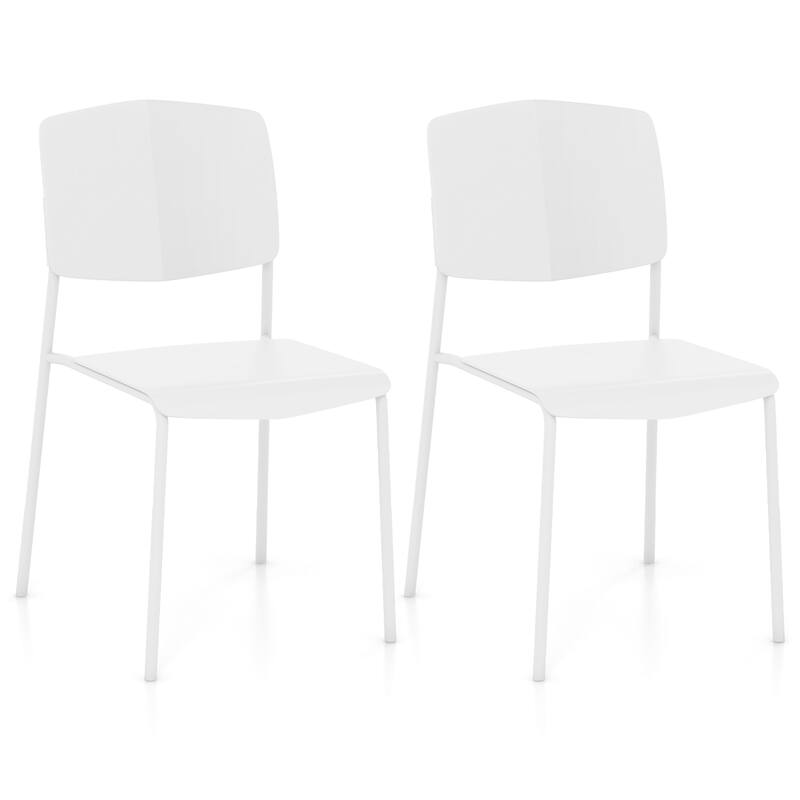 Gymax Dining Chair Set of 2 w/Ergonomic Backrest & Wide Seat Stackable - White
