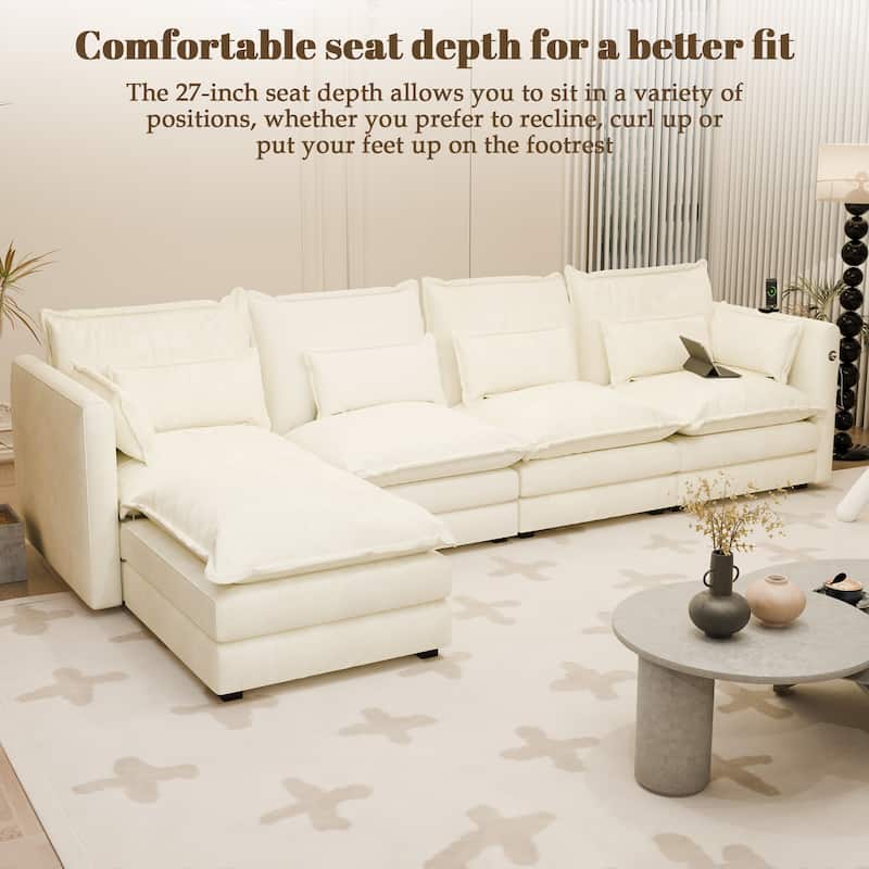 Modular Sectional Sofa L Shaped Couch, 3/4 Seat Sofa Set with Ottoman, Chenille Fabric