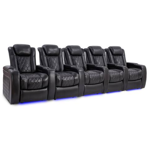 Valencia Tuscany Slim Edition Top Grain 11000 Leather Home Theater Seating Power Recliner Row of 5 Black