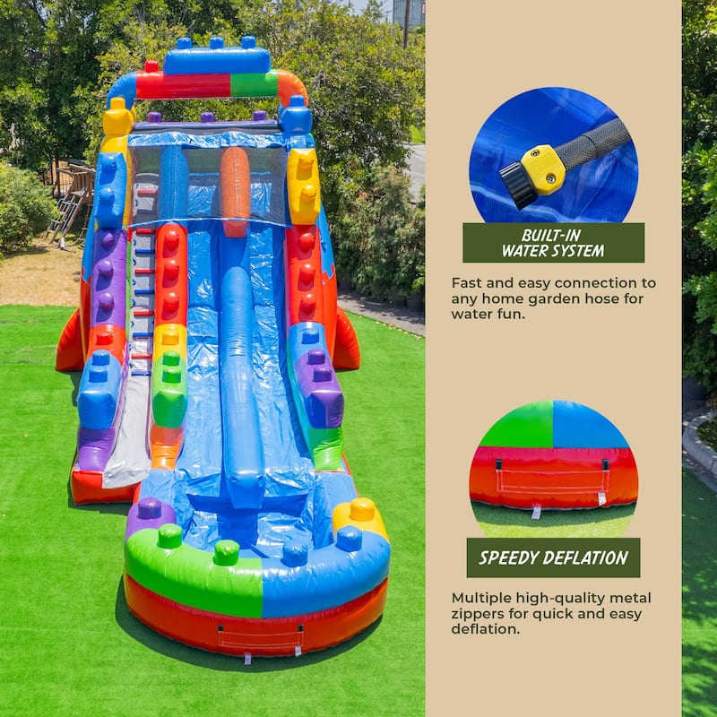 XJUMP Block Party 19' Dual Lane Side Loader Water Slide with Pool and Air Blower, Kids and Adults, Commercial Grade PVC Vinyl