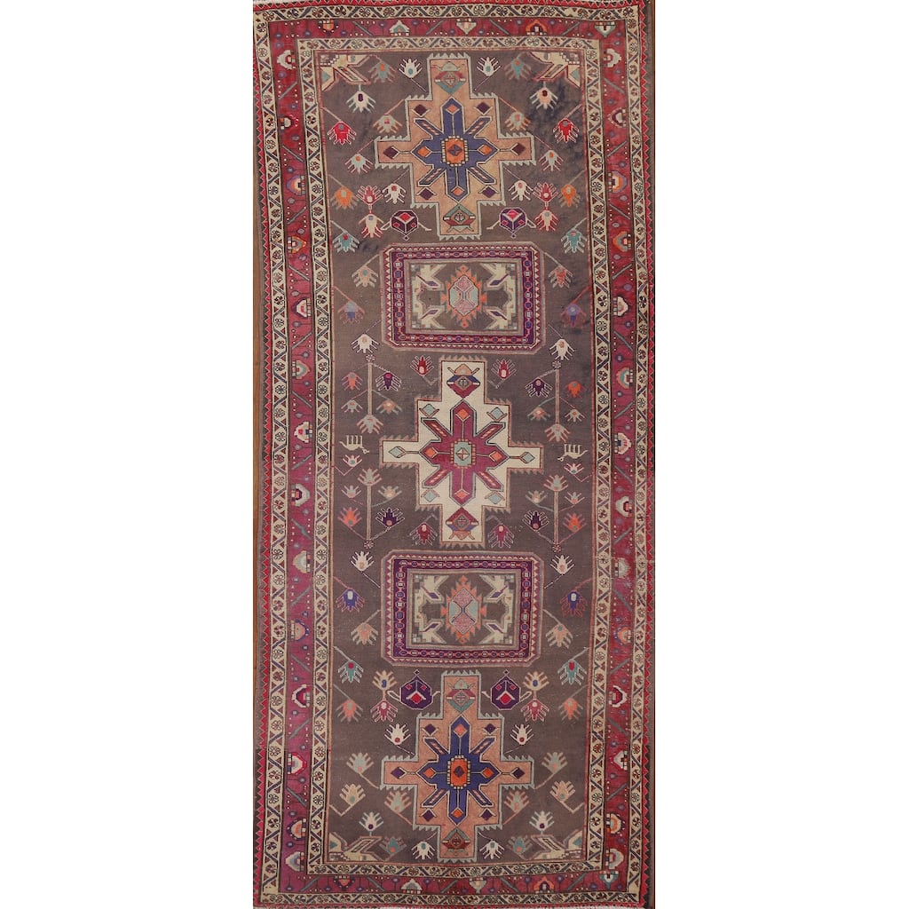 Hand-knotted Ardebil Persian Runner Rug Vintage Wool Carpet - 4'4" x 10'1"