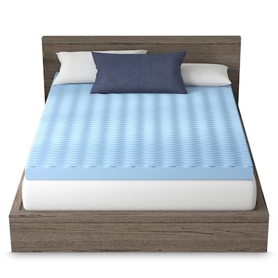 Vibe 4" Wave Convoluted Gel Memory Foam Mattress Topper, Dual-Sided