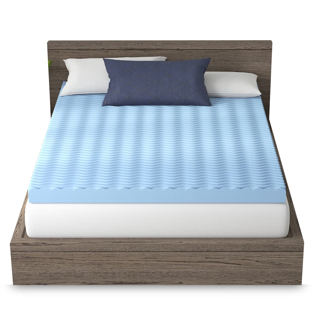 Vibe 4" Wave Convoluted Gel Memory Foam Mattress Topper, Dual-Sided