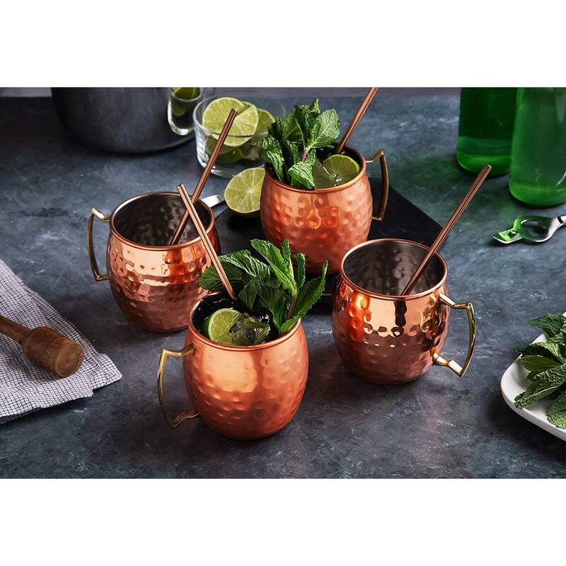 Moscow Mule Mugs Bar Accessories Drinking Cups 14 oz - 8 Pieces - 4 Cups & 4 Straws