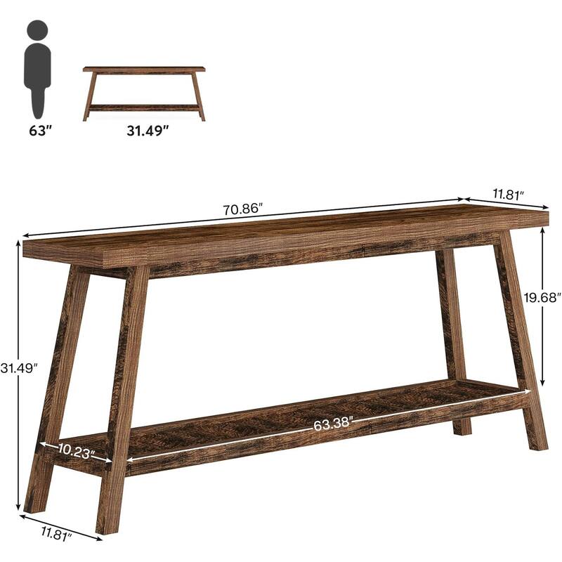 70.9" Extra Long Farmhouse Console Table with 2-Tier Open Storage