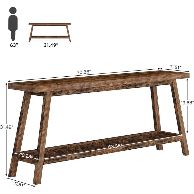 Farmhouse Console Entryway Table: 70.9 Inches Extra Long Console Table for Entryway, 2-Tier Narrow Wood Foyer Sofa Couch Table