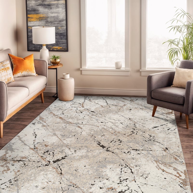 Marble Flow Area Rug - Rug for Living Room, Bedroom - Easy to Clean, Durable Polypropylene/Polyester with Jute Backing - 5' x 7'