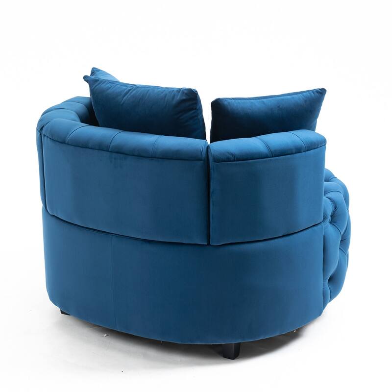 Blue Modern 24" Velvet Upholstered Buttons Tufted Barrel Chair with Pillows