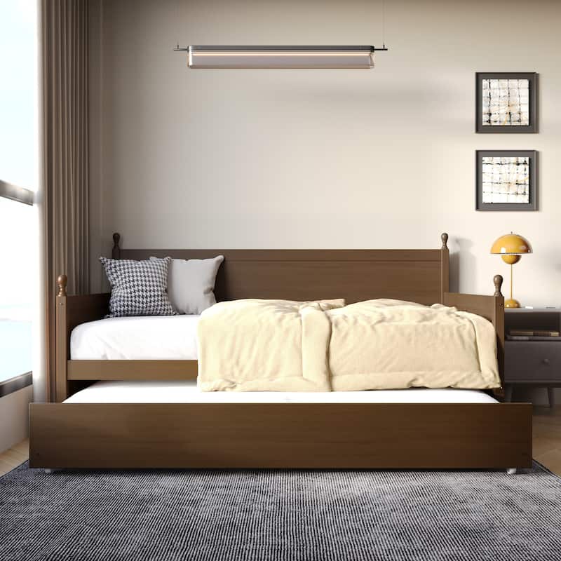 CraftPorch Mid-Century Modern Wooden Twin Size Daybed With Trundle