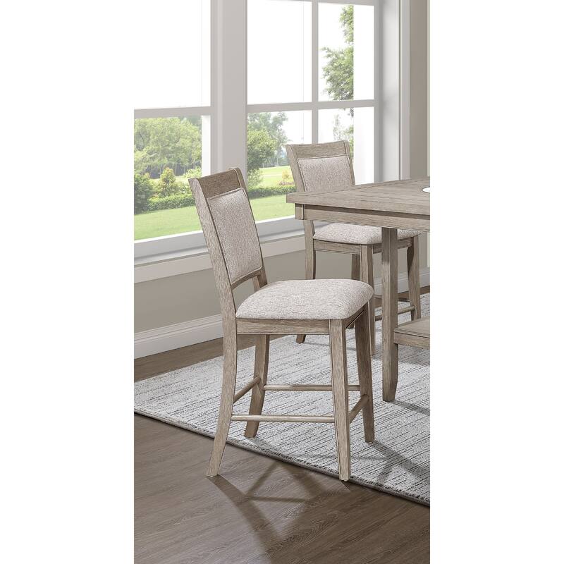 2-Piece Farmhouse Counter Stool Set - Tan/Beige Gray Finish with Footrest & Upholstered Back