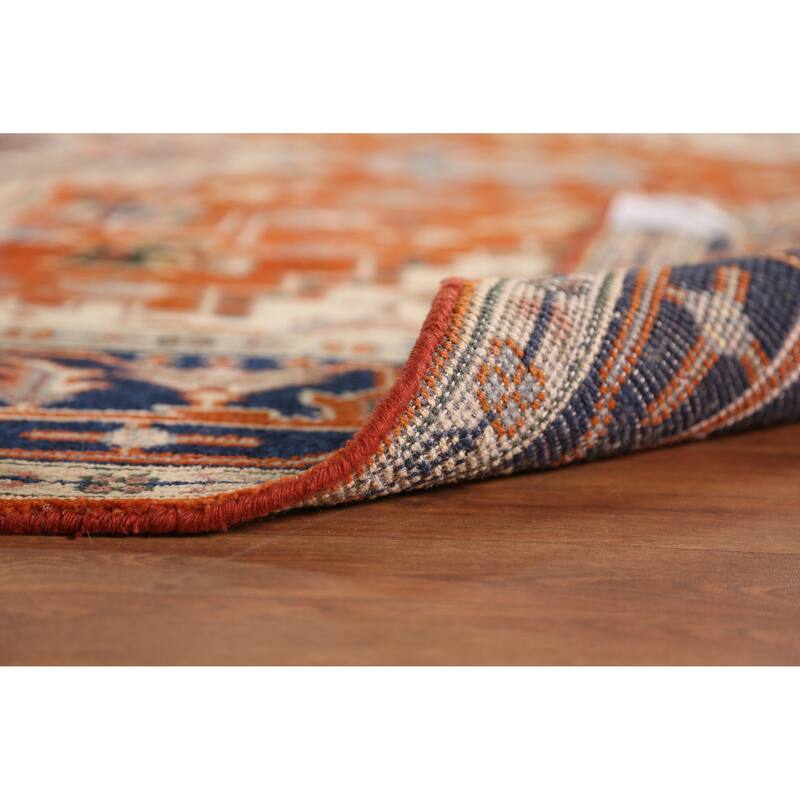 Medallion Heriz Serapi Indian Area Rug Handmade Orange Wool Carpet - 7'10" x 9'9"