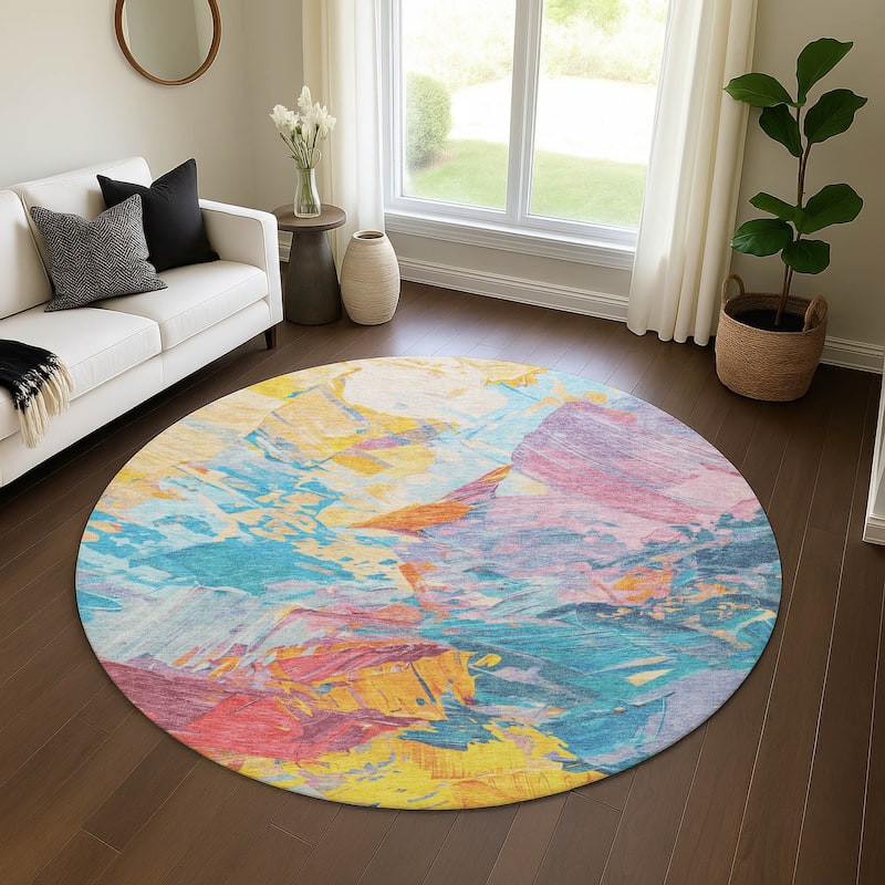 Premium Washable Super Soft Modern Brushstrokes Mayfield Rug - Blue - 8' x 8'