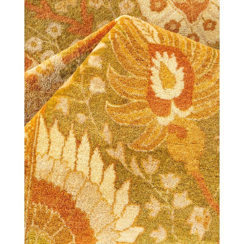 Overton Hand Knotted Wool Vintage Inspired Traditional Mogul Green Area Rug - 8' 1" x 10' 2"