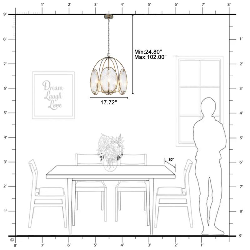 5-Light Mid-Century Modern Bronze Chandelier with Ripple Glass - Dia.17.72-in