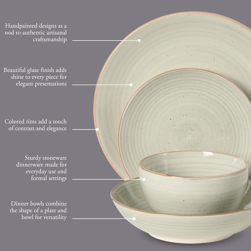 Gibson Home Stonebury 16 Piece Plates and Bowls - Handpainted Stoneware Dinnerware Set - Service for 4
