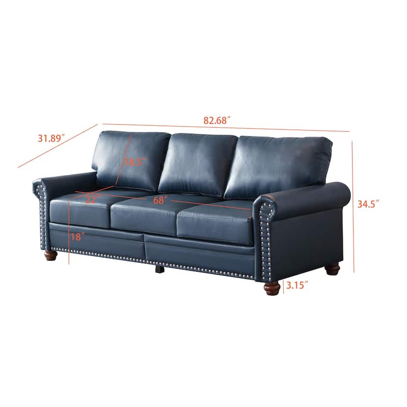 Roomfitters 81" Modern 3-Seater Sofa with Nailhead Trim, Comfortable Upholstered Triple Couch with Rolled Arms