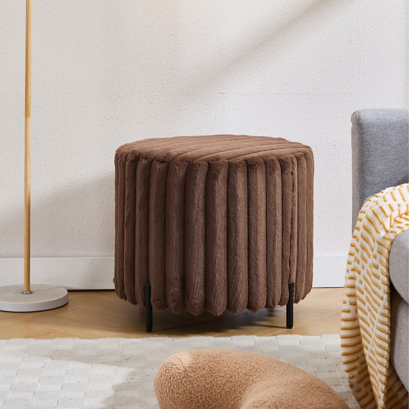 22.1"W Modern Round Ottoman,Upholstered Foot Stool with Metal Legs