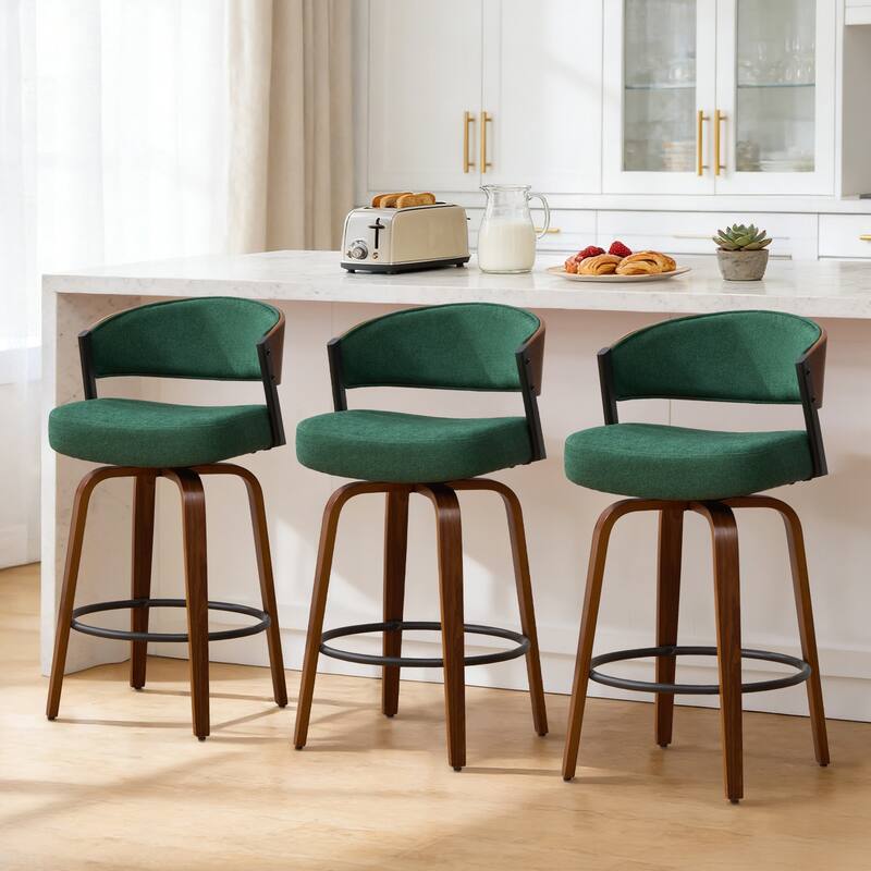 Upholstered Swivel Counter Height Bar Stool with Curved Back and Bentwood Frame - 37.2"H x 19.1"W x 20.5"D