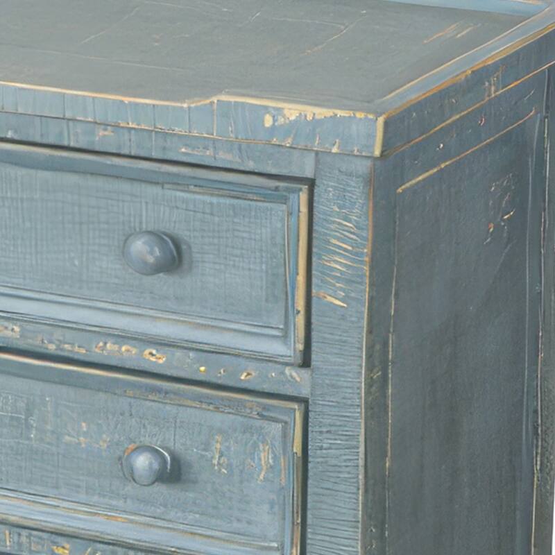 Rena Side End Table with 3 Drawers, 28 Inch Rustic Green Mahogany Wood