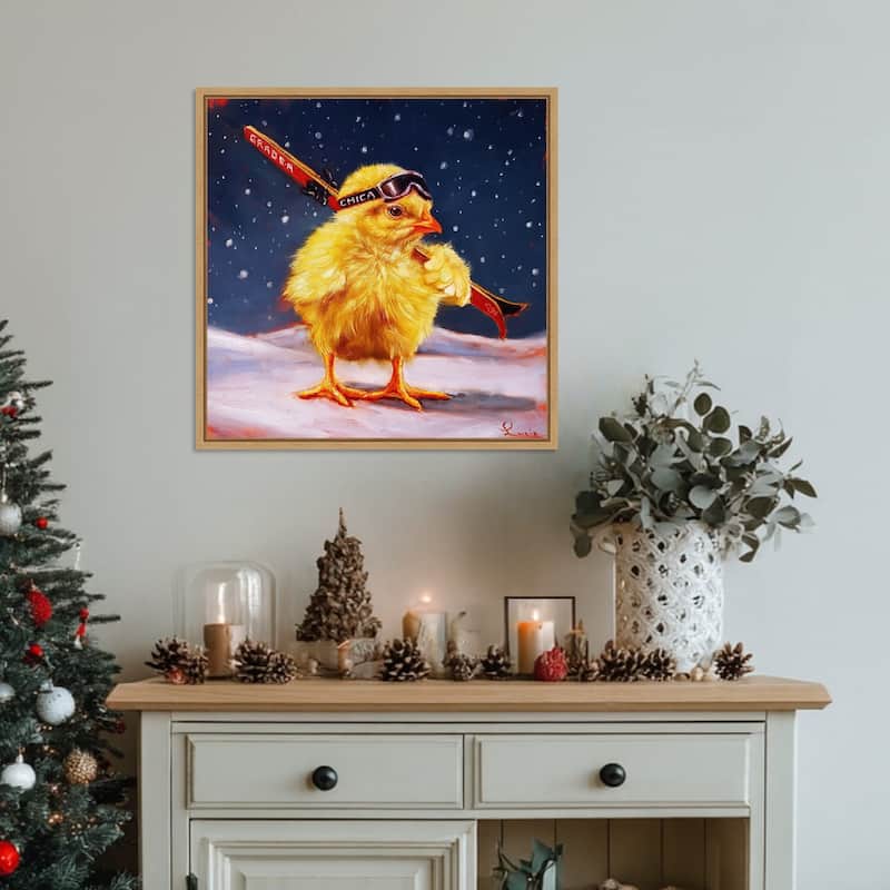 Chick With Sticks by Lucia Heffernan (22 x 22 in.), Framed Canvas Wall Art Print - Sylvie Natural
