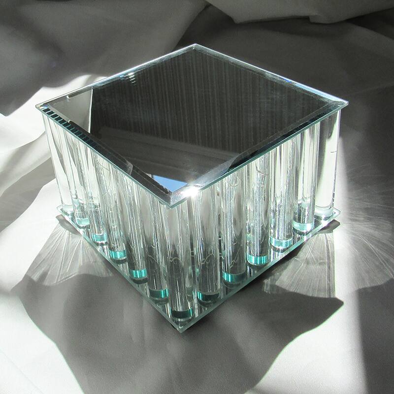 Square Mirror LED Fairy Light Up Glass Columns Cake Stand Dessert Display Tray Riser