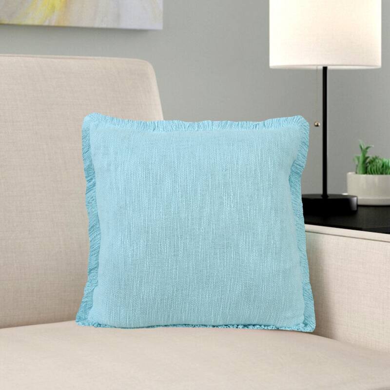 HomeRoots 20" X 20" Bright Blue 100% Cotton Zippered Pillow
